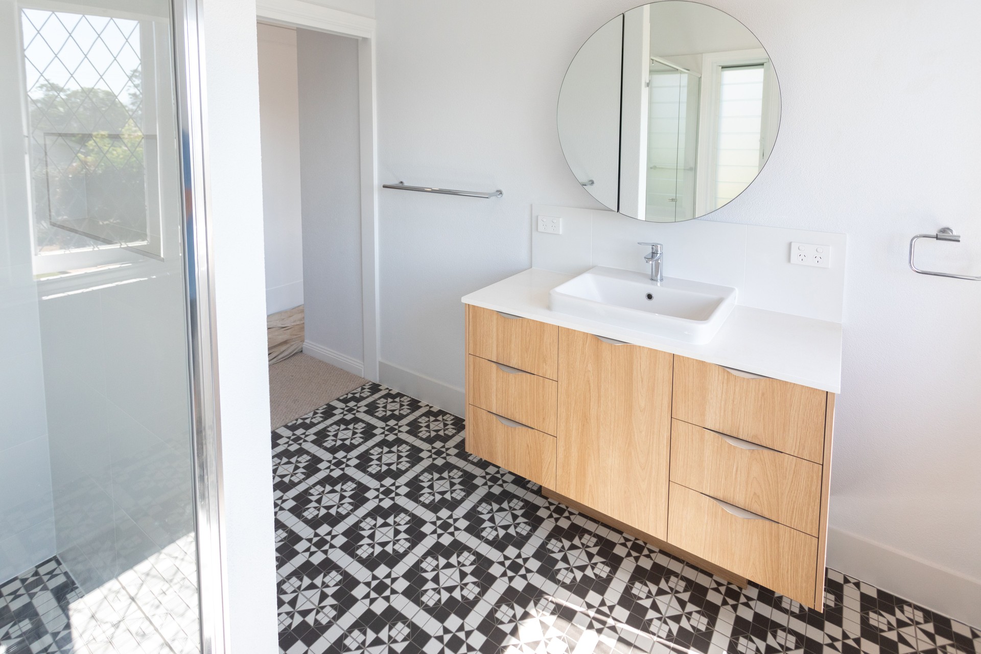 Stylish Renovated Bathroom With Tiled Floor